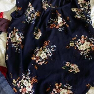 2  Floral Blouses- Navy and Multicolor